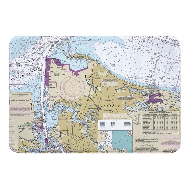 Breakwater Bay Nautical Chart Norfolk VA Rectangle Memory Foam NonSlip